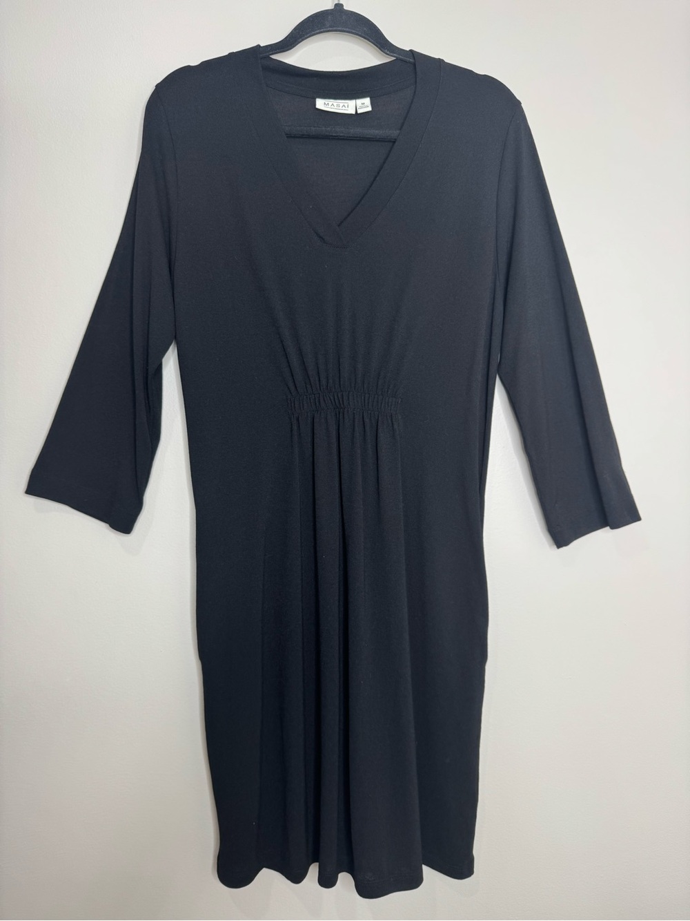 Masai Copenhagen Black Minimalist V-neck Knee Length Dress Viscose Size Medium